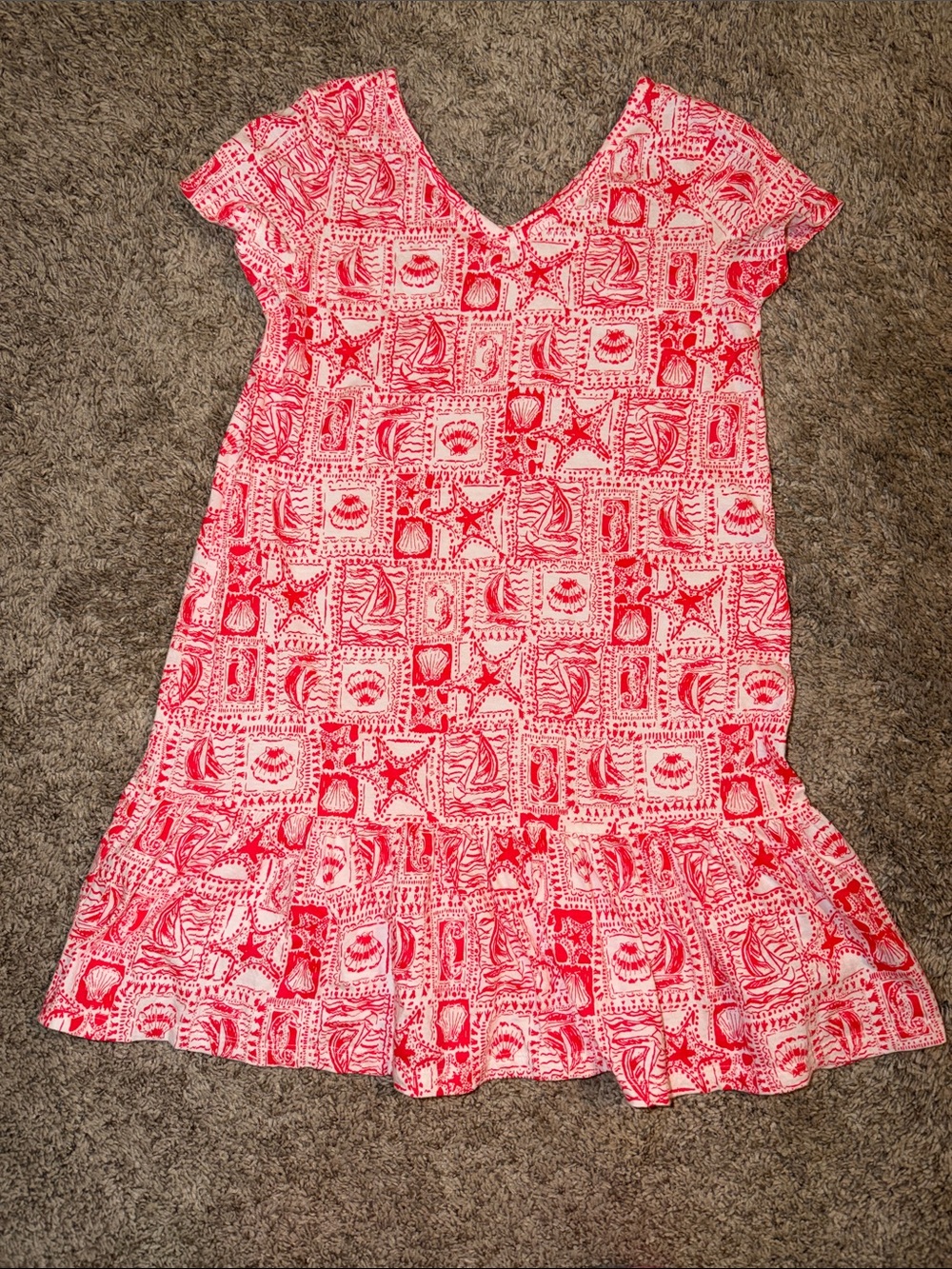 Lilly Pulitzer Red(ish) Print Ruffle-Hem Girls Dress